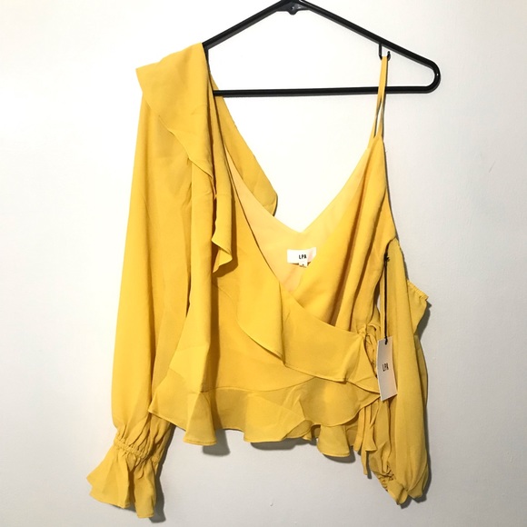 LPA Tops - LPA Asymmetrical Ruffle Wrap Top Golden Yellow Sml